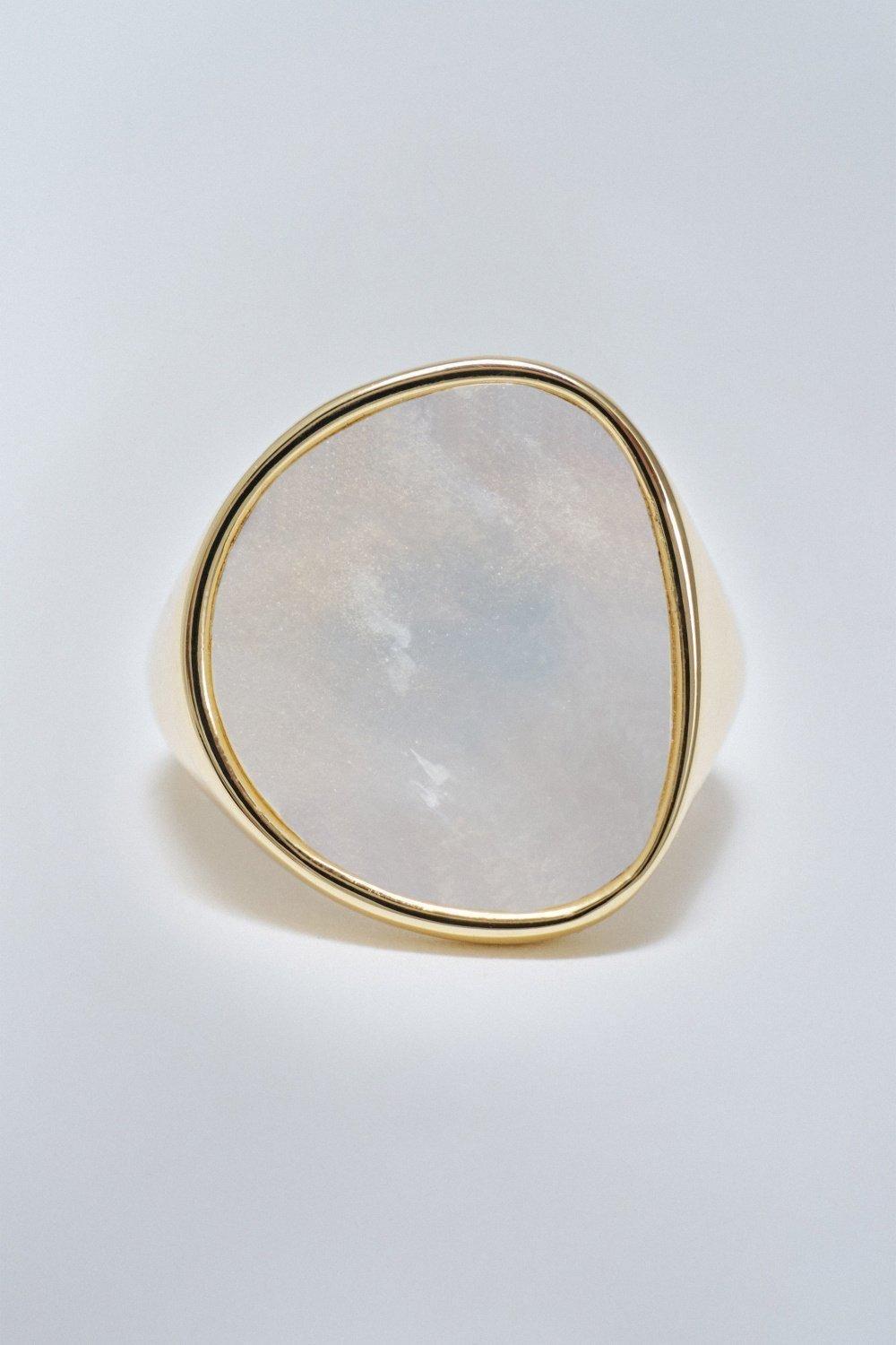 Adjustable Ring With Mother-Of-Pearl, Gold, large image number 0