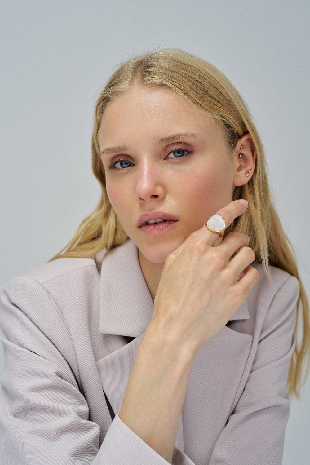 Adjustable Ring With Mother-Of-Pearl, Gold, large image number 2