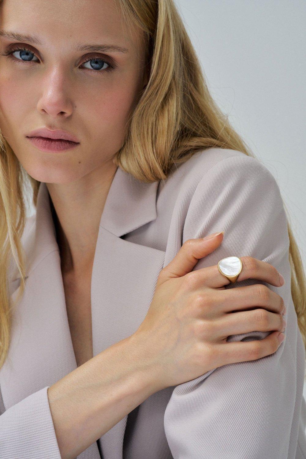 Adjustable Ring With Mother-Of-Pearl, Gold, large image number 3