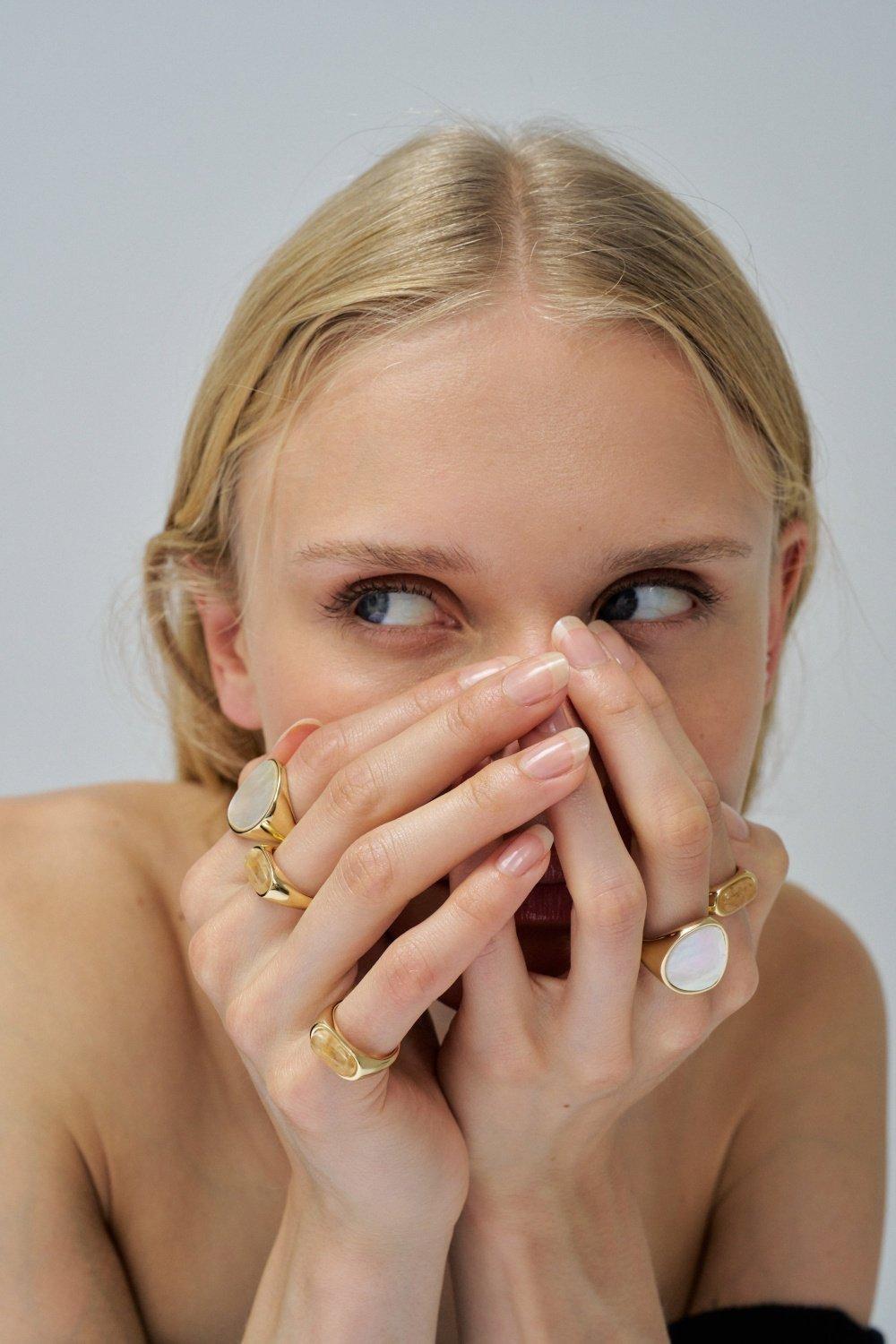 Adjustable Ring With Mother-Of-Pearl, Gold, large image number 4