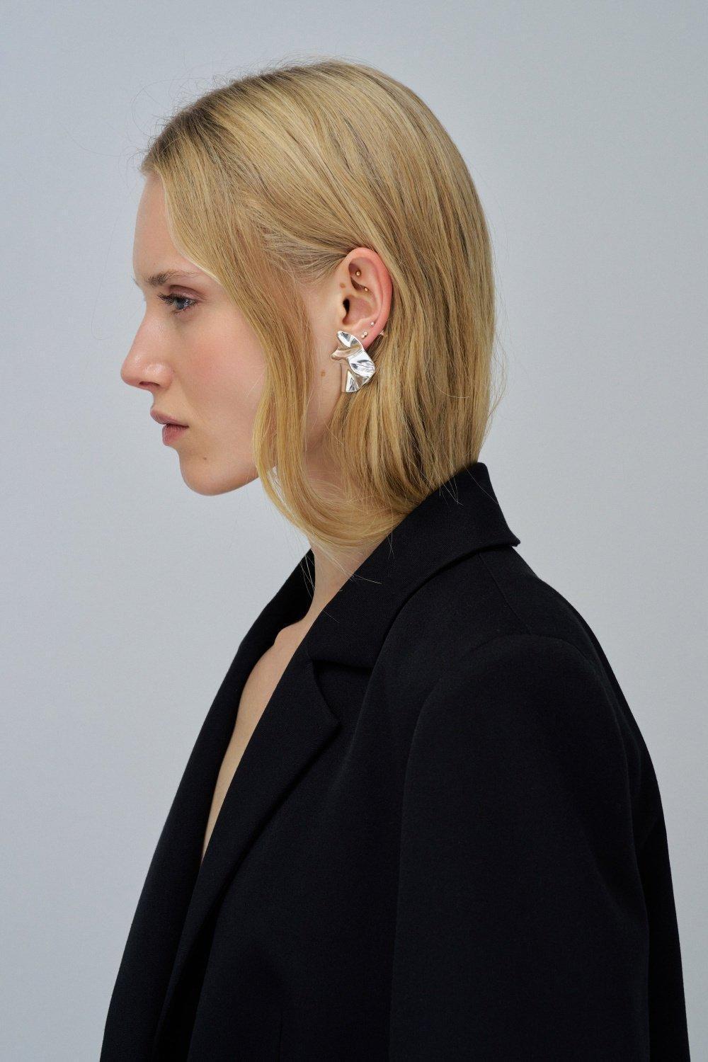 Gray Wavy Earrings, Gray, large image number 2