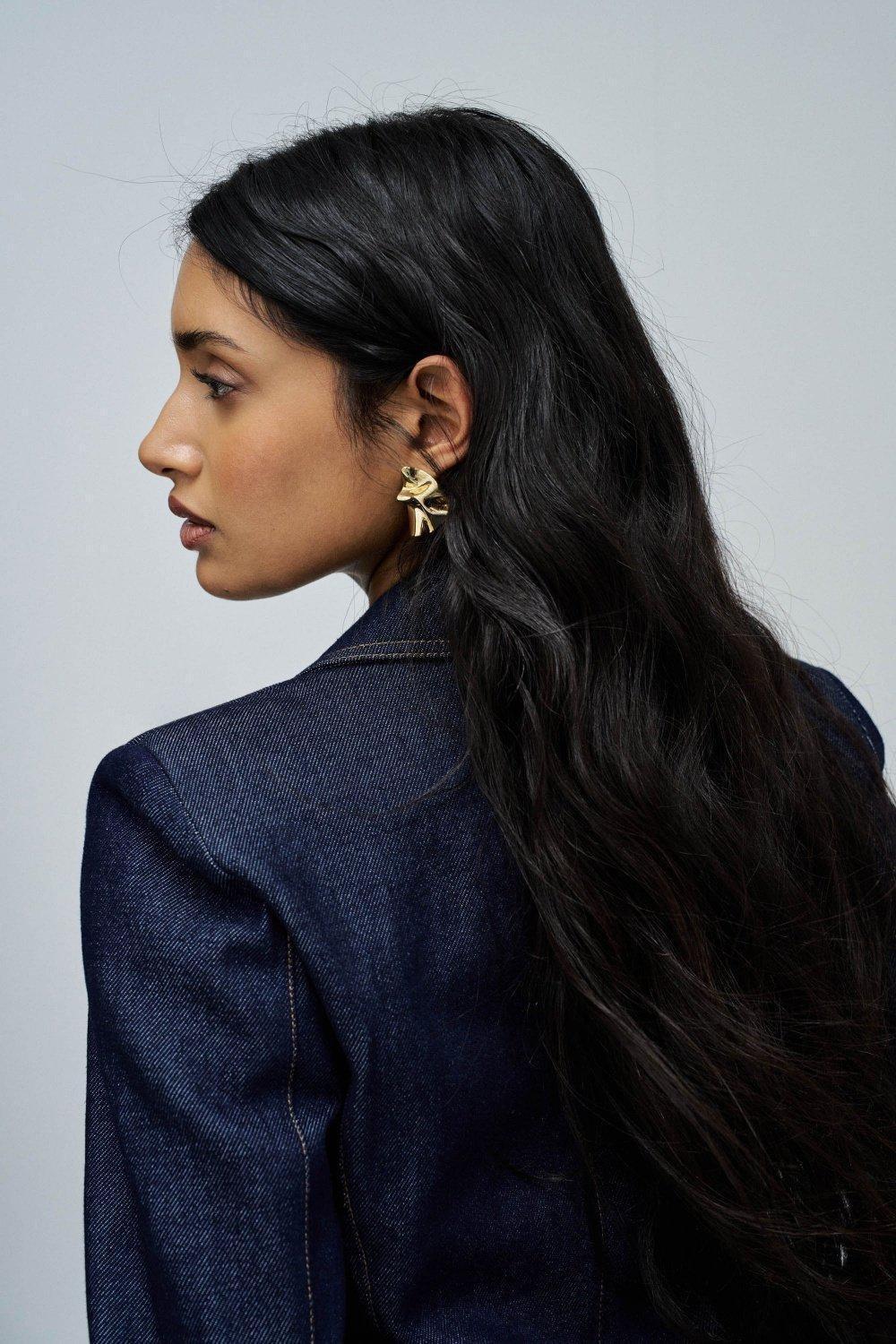 Wavy Earrings, Gold, large image number 3