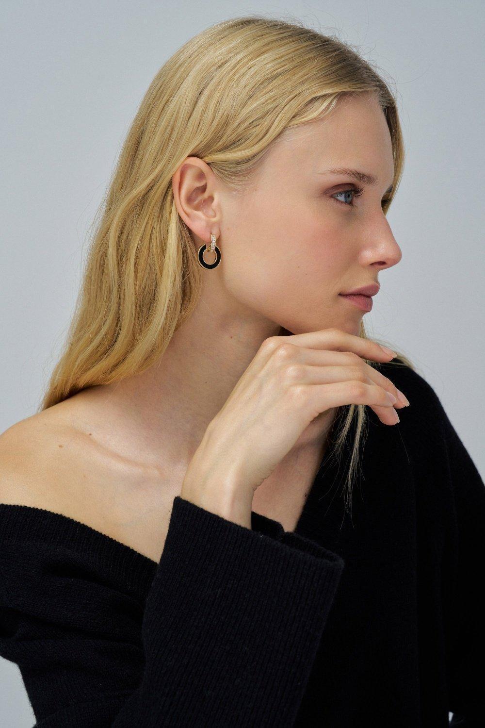 Black Hoop Earrings, Black, large image number 2