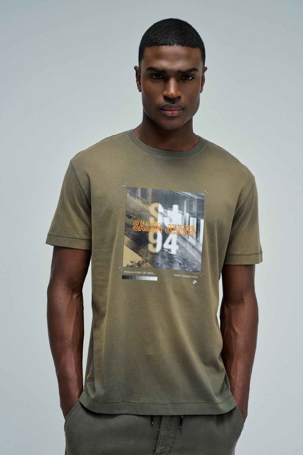 T Shirt With Print And Branding, Green, large image number 0