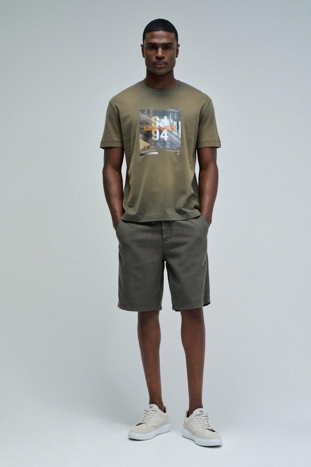 T Shirt With Print And Branding, Green, large image number 1