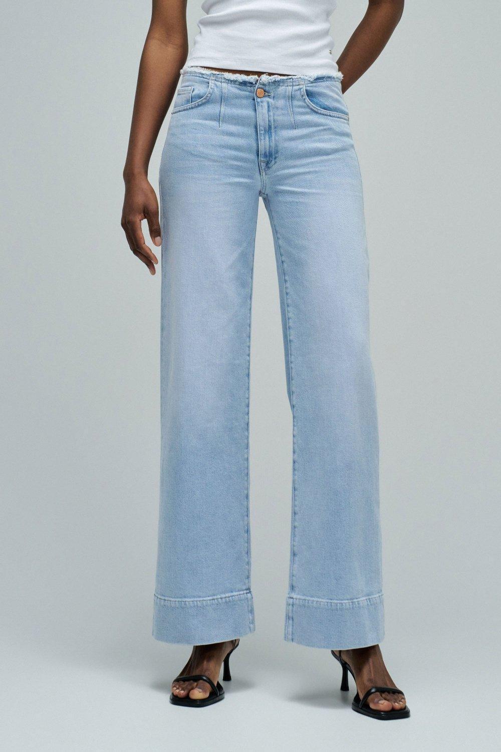 Low Rise Wide Jeans With Raw Edge Belt, , large image number 0