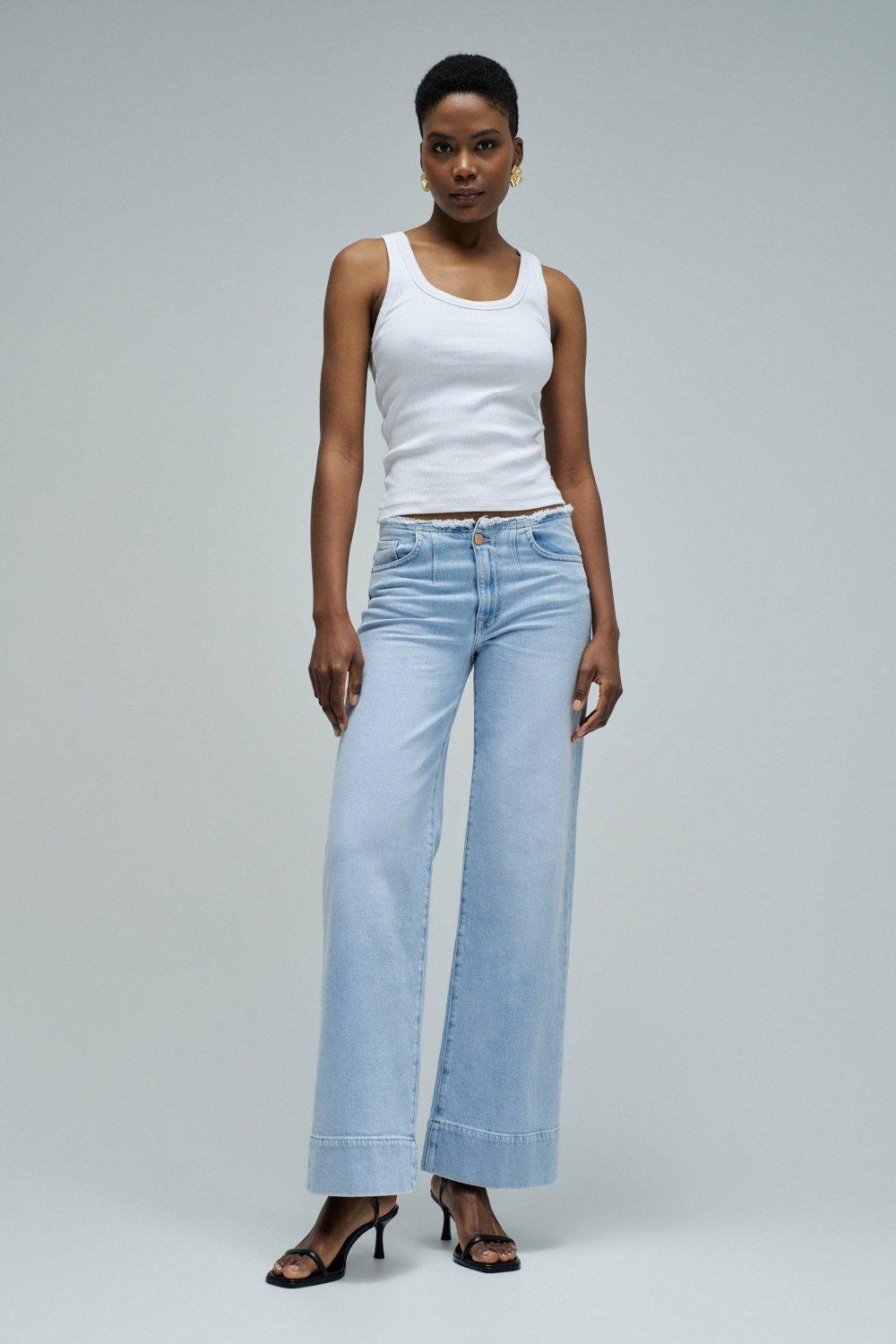 Low Rise Wide Jeans With Raw Edge Belt, , large image number 1