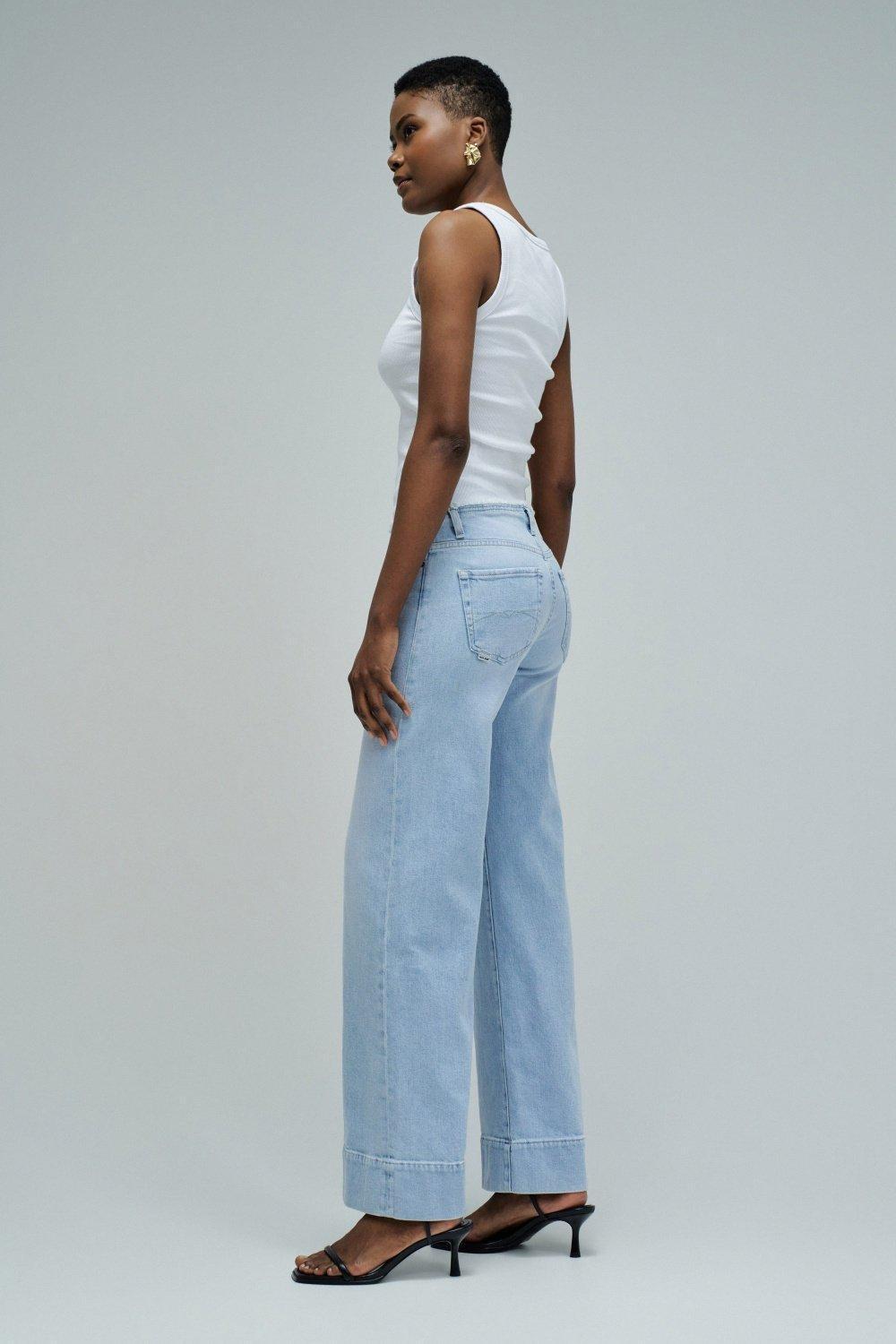 Low Rise Wide Jeans With Raw Edge Belt, , large image number 2