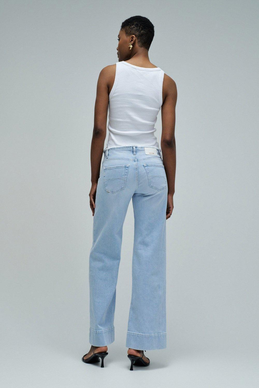 Low Rise Wide Jeans With Raw Edge Belt, , large image number 3