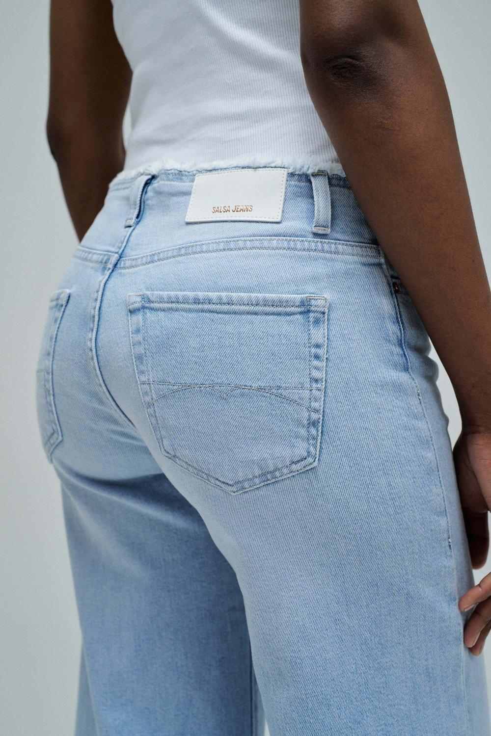 Low Rise Wide Jeans With Raw Edge Belt, , large image number 4