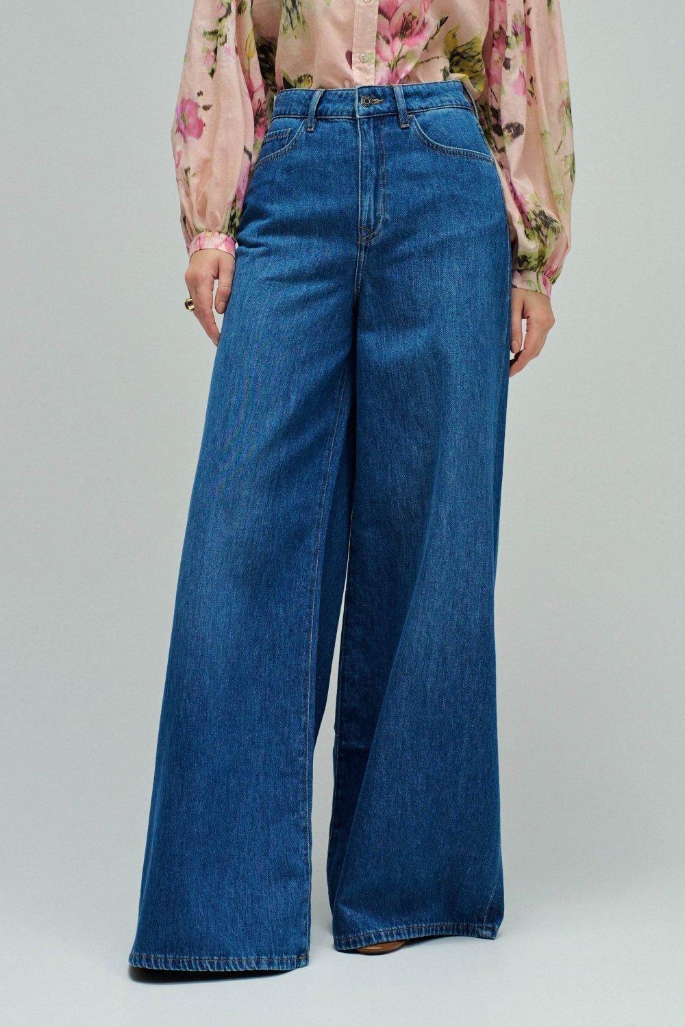 Super Wide Leg Jeans, Navy, large image number 0