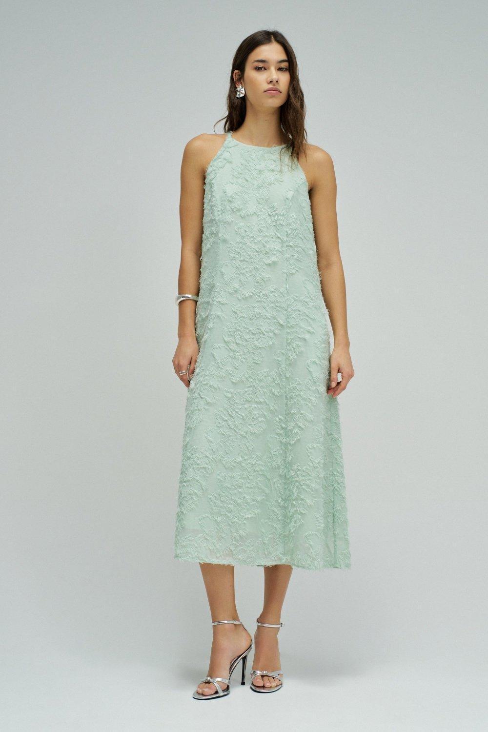 Midi Dress With Jacquard, Turquoise, large image number 0