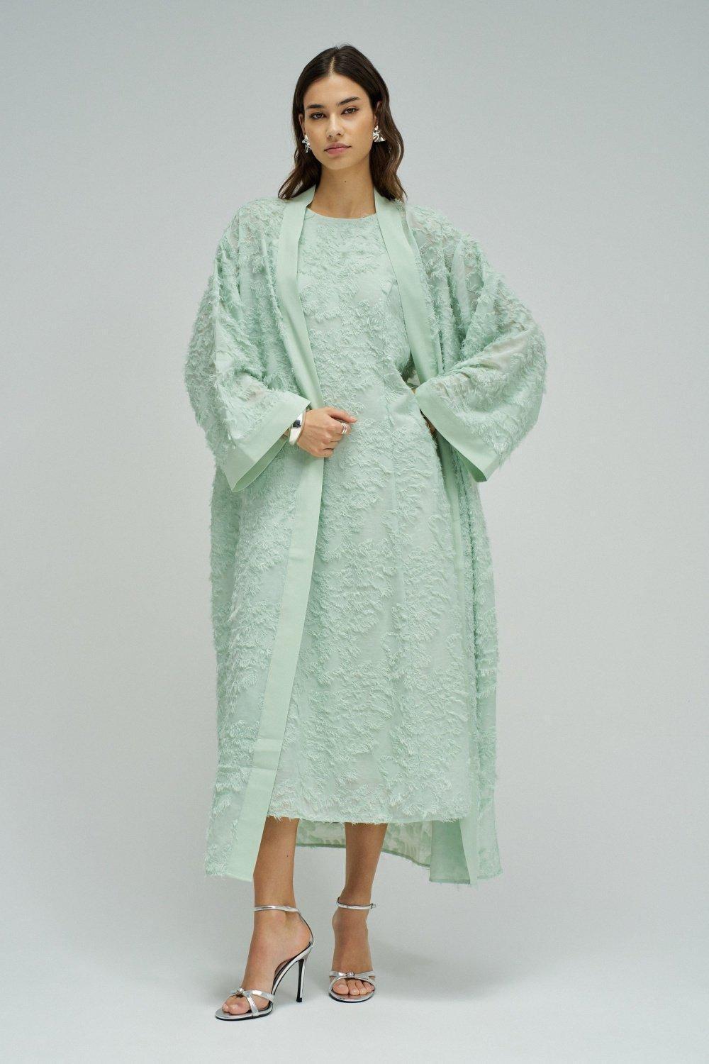 Midi Dress With Jacquard, Turquoise, medium