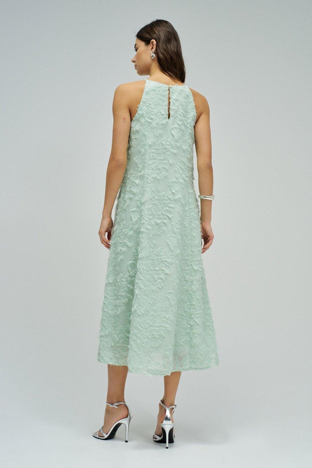 Midi Dress With Jacquard, Green, large image number 3