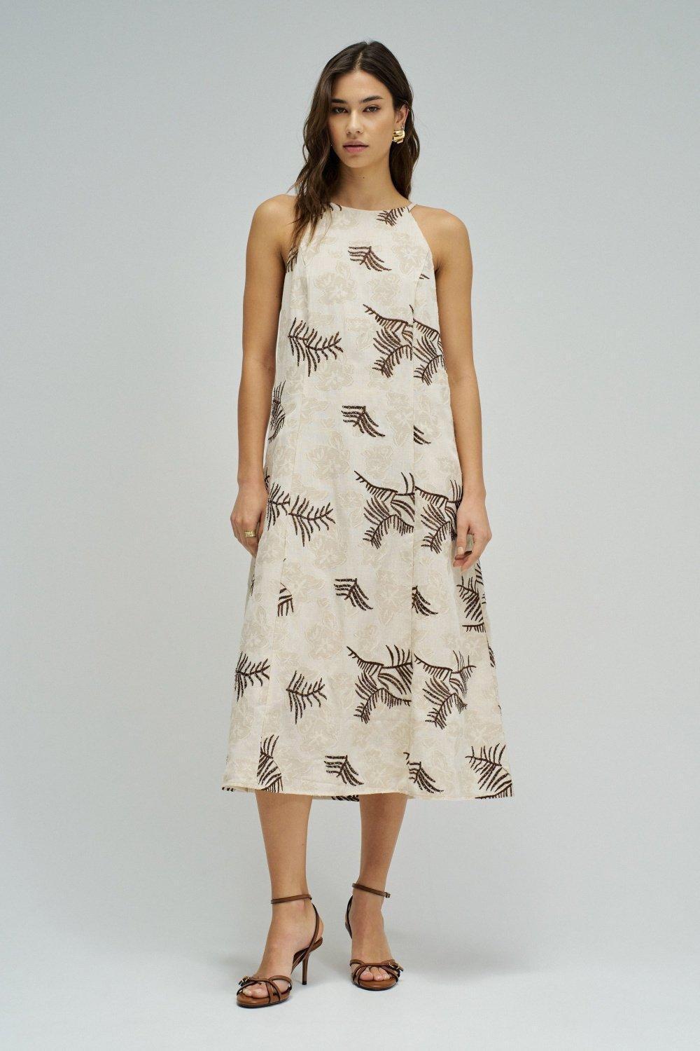 Midi Dress With Embroideries, White, medium