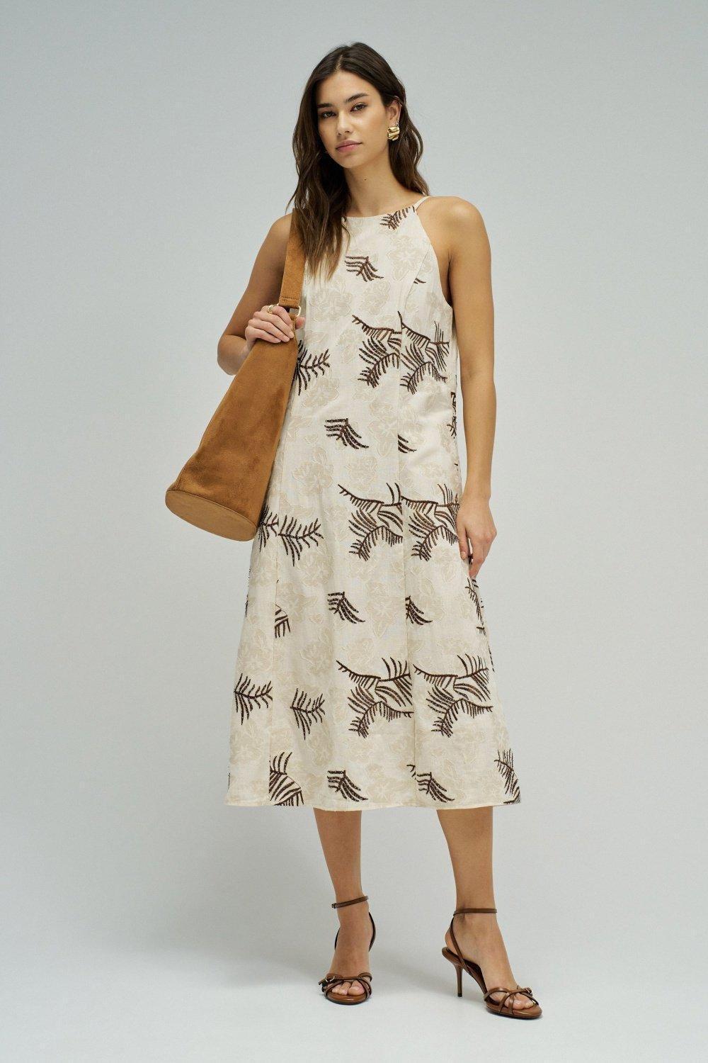 Midi Dress With Embroideries, White, large image number 1
