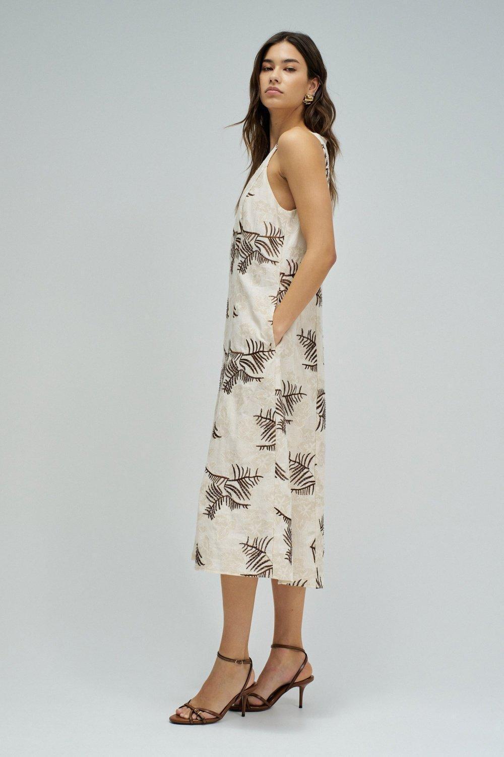 Midi Dress With Embroideries, White, large image number 2