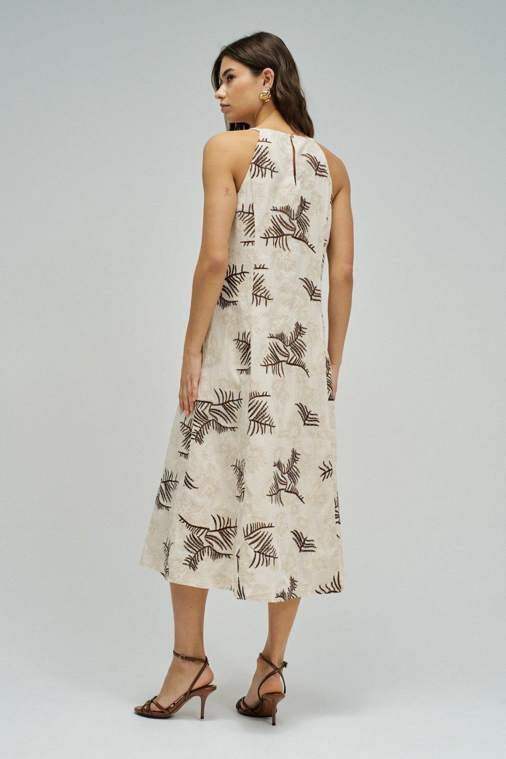 Midi Dress With Embroideries, White, large image number 3