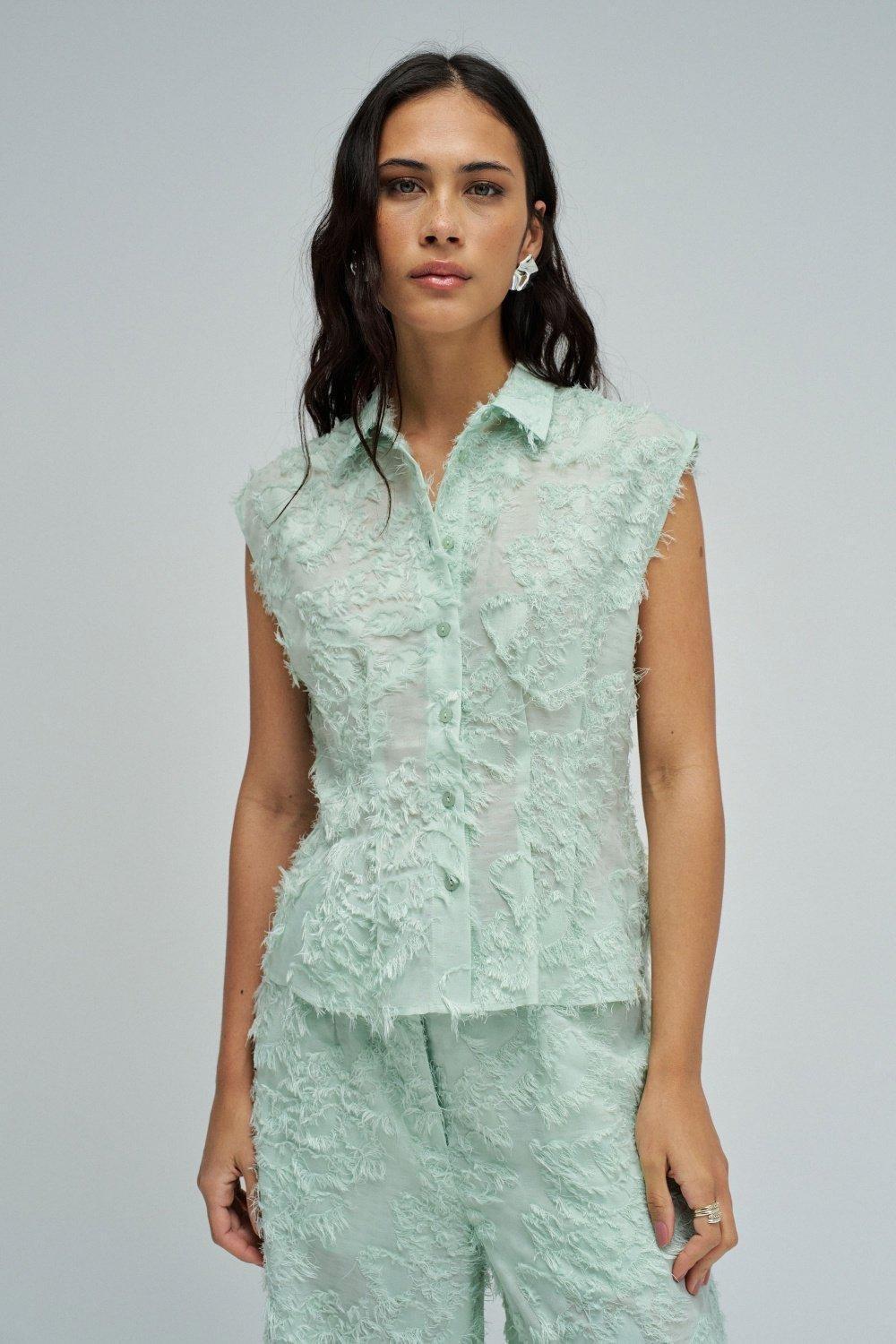 Shirt With Jacquard, Turquoise, medium
