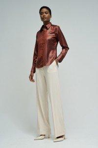 Satin Shirt With Texture, Brown, large image number 0
