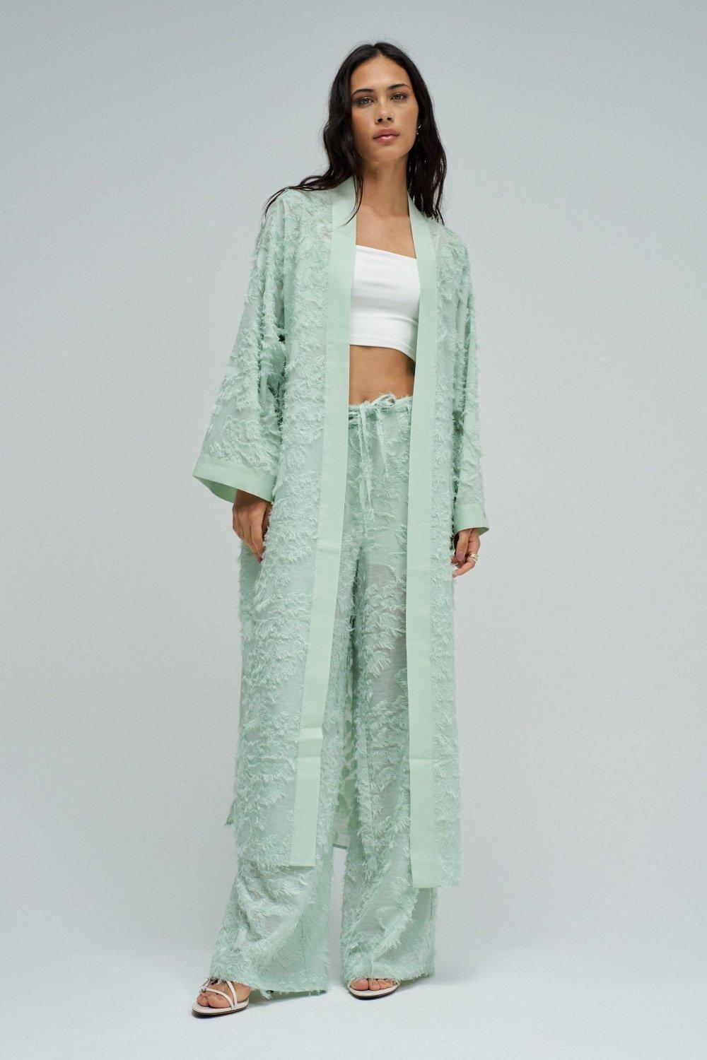 Kimono With Jacquard, Turquoise, medium