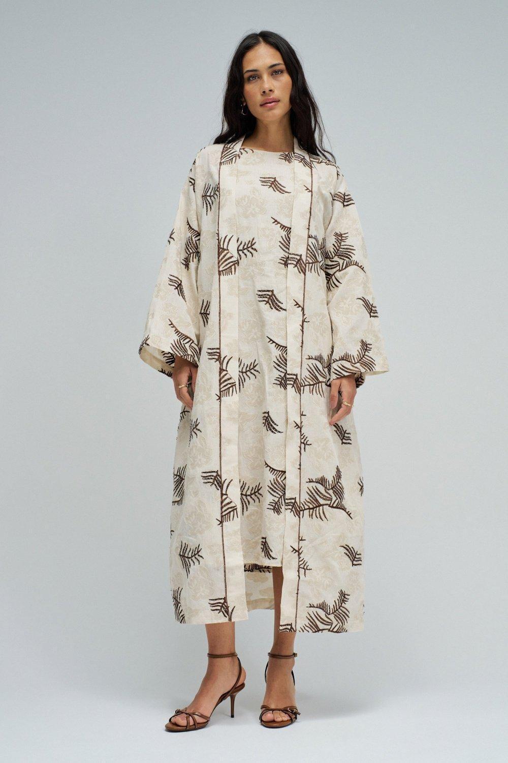 Kimono With Embroideries, White, medium