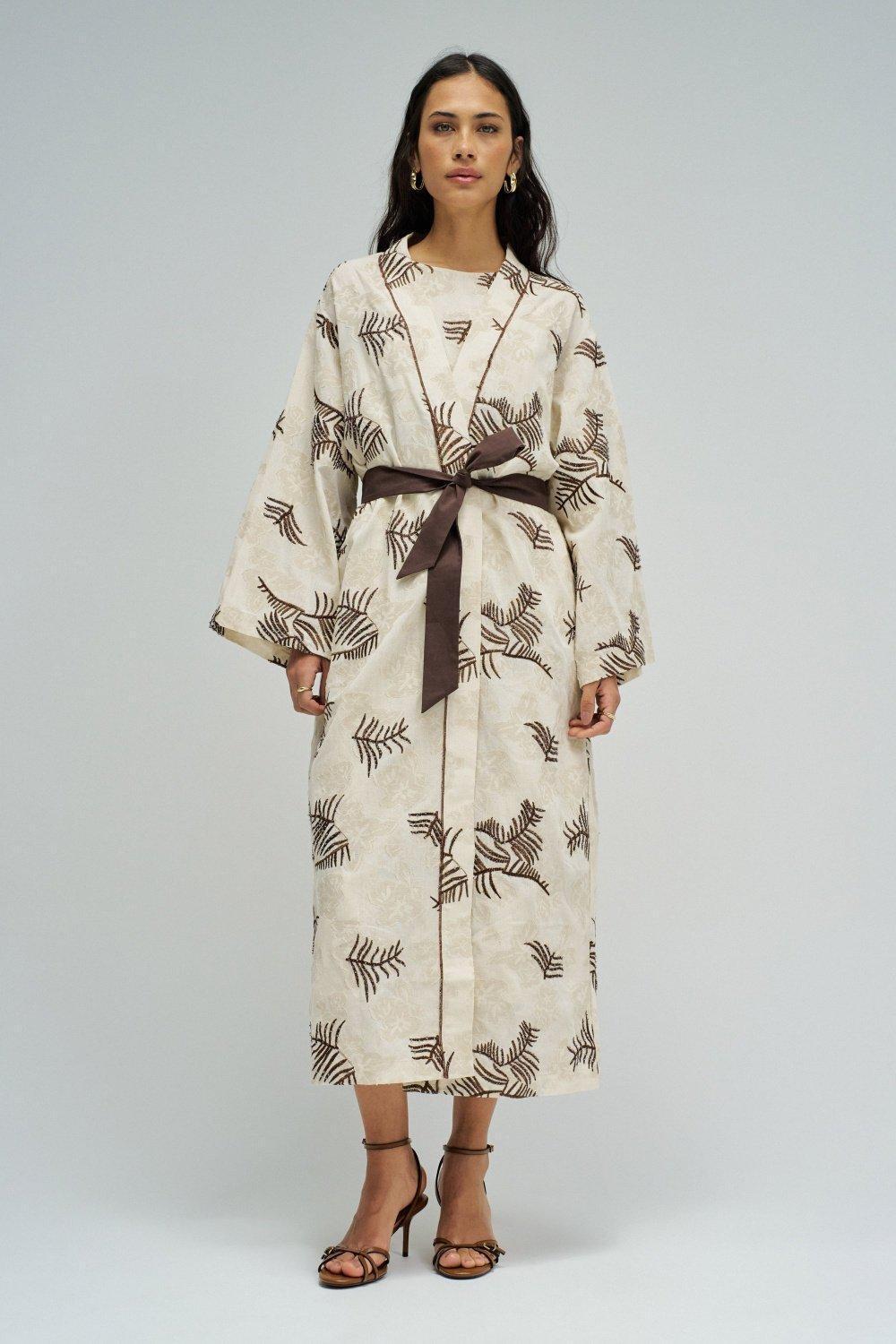 Kimono With Embroideries, White, medium
