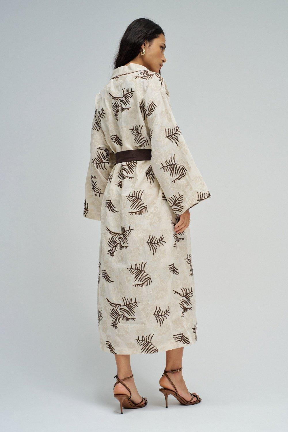 Kimono With Embroideries, White, large image number 3
