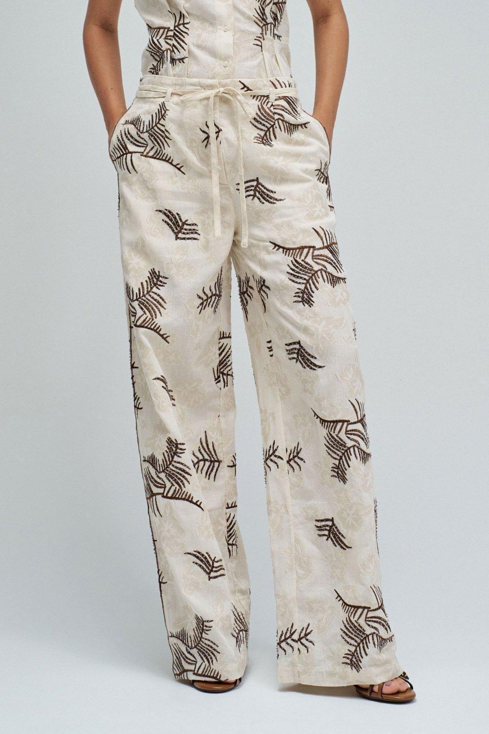 Regular Fit Trousers With Embroidery, White, medium