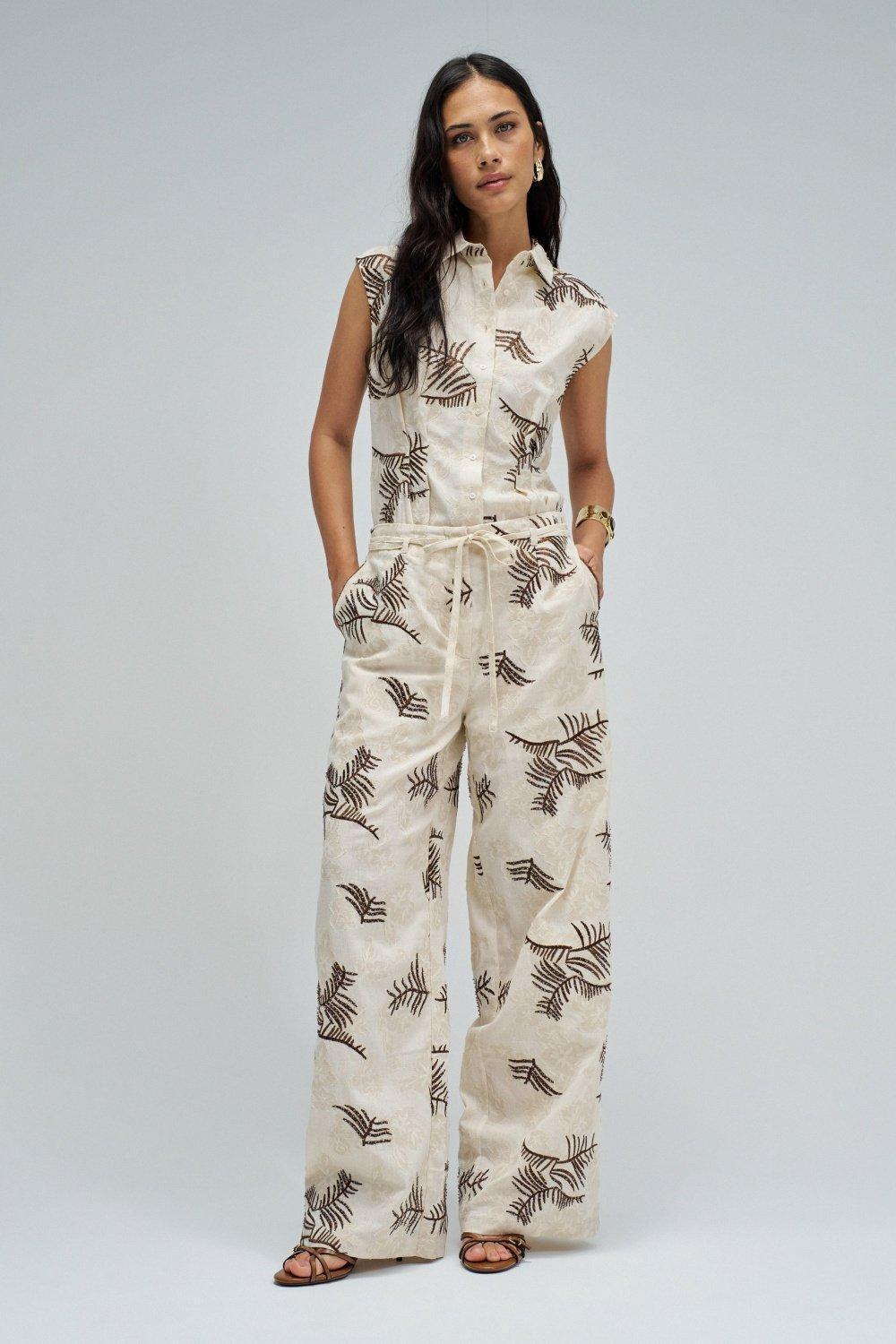 Regular Fit Trousers With Embroidery, White, medium