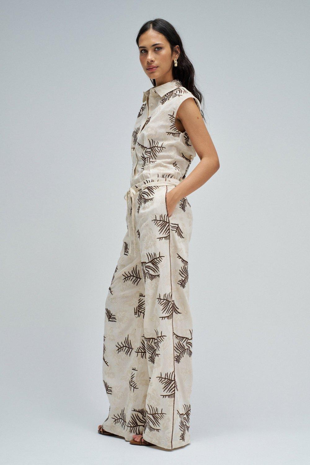 Regular Fit Trousers With Embroidery, White, medium