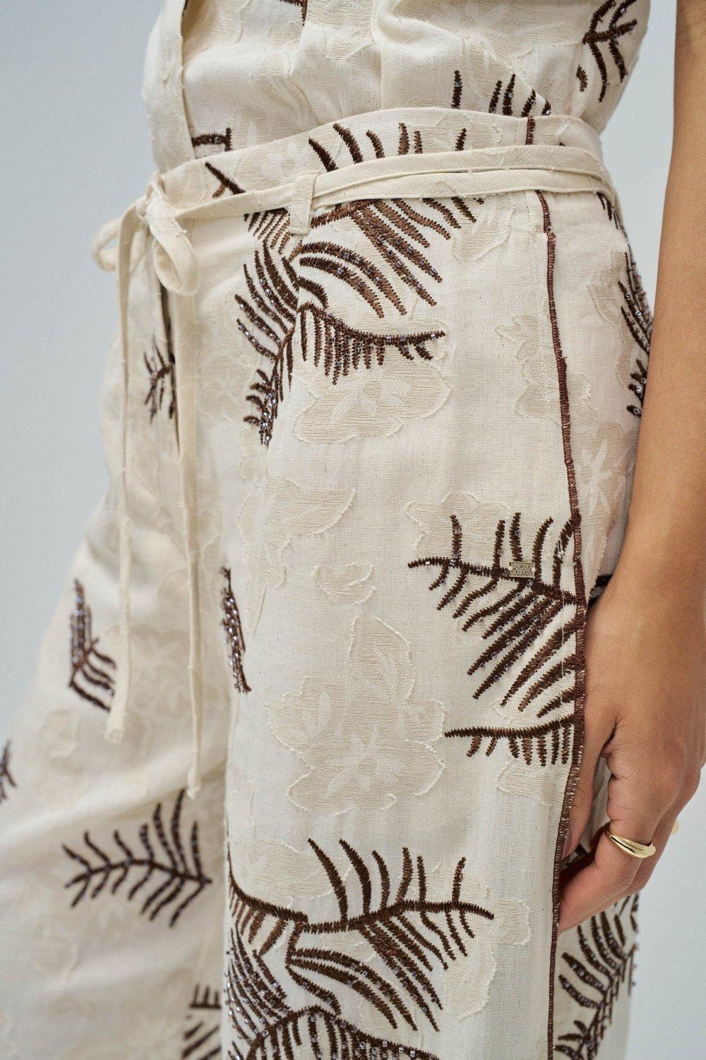 Regular Fit Trousers With Embroidery, White, large image number 4