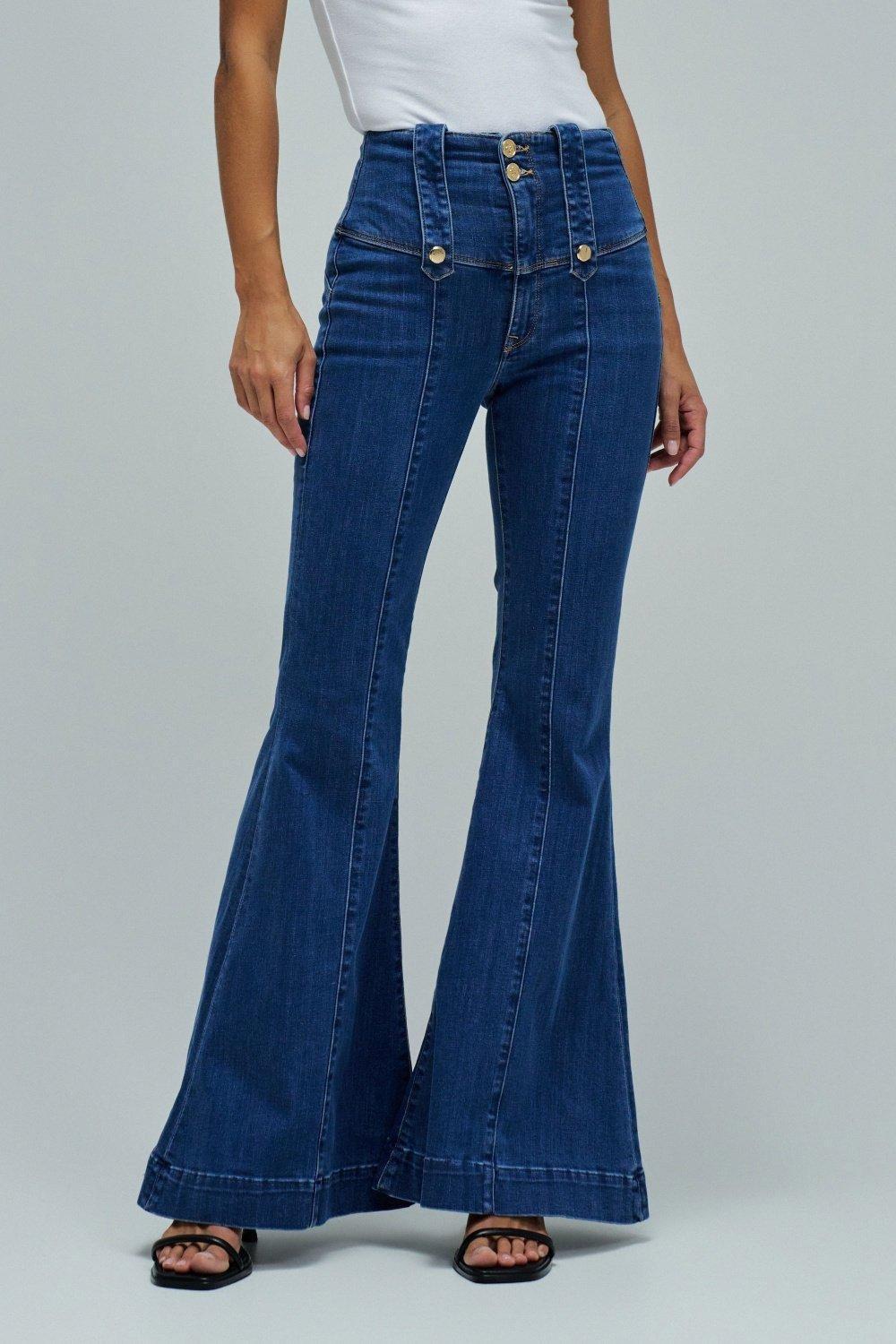 Diva Push In Flare Jeans, Blue, medium