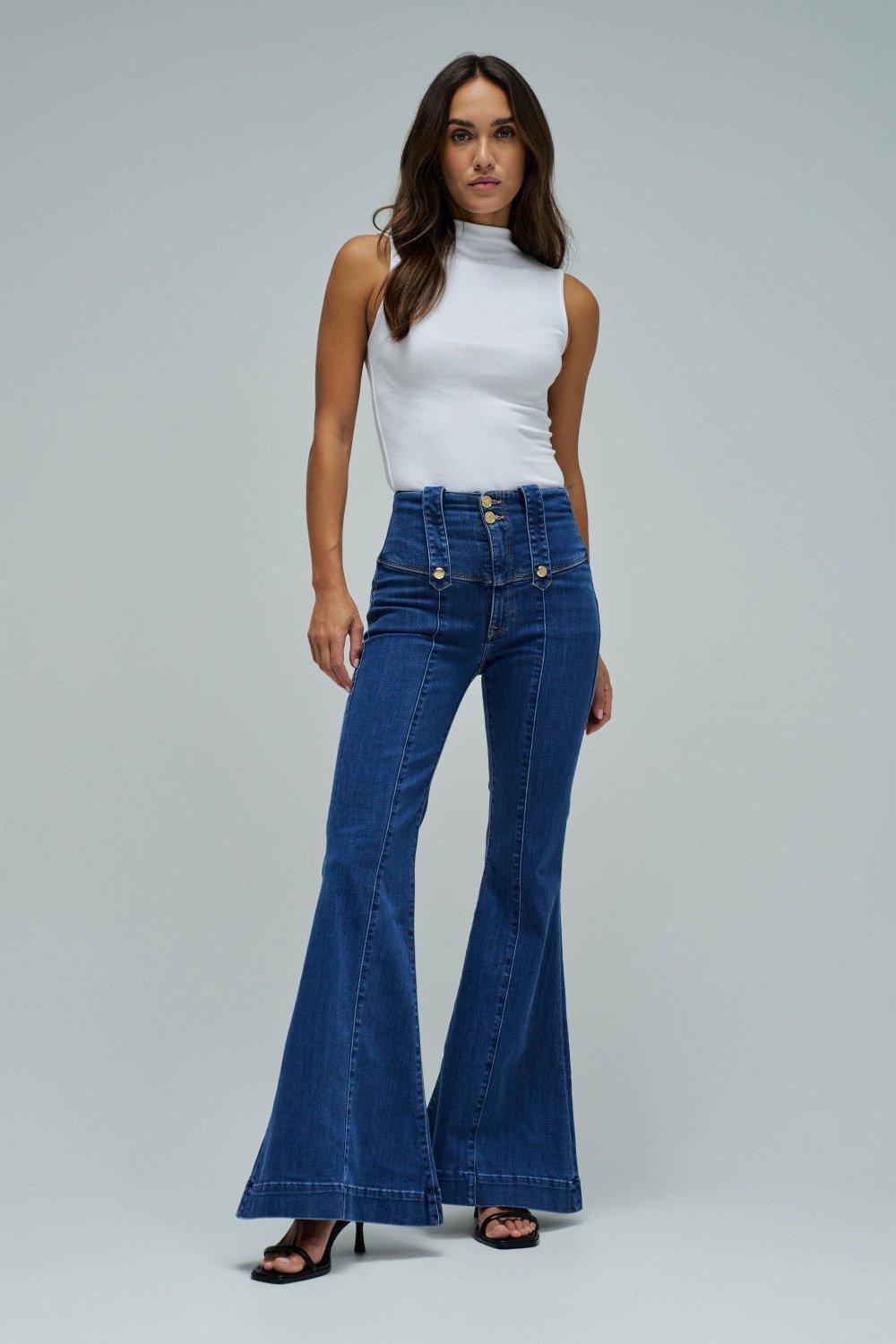 Diva Push In Flare Jeans, Blue, medium