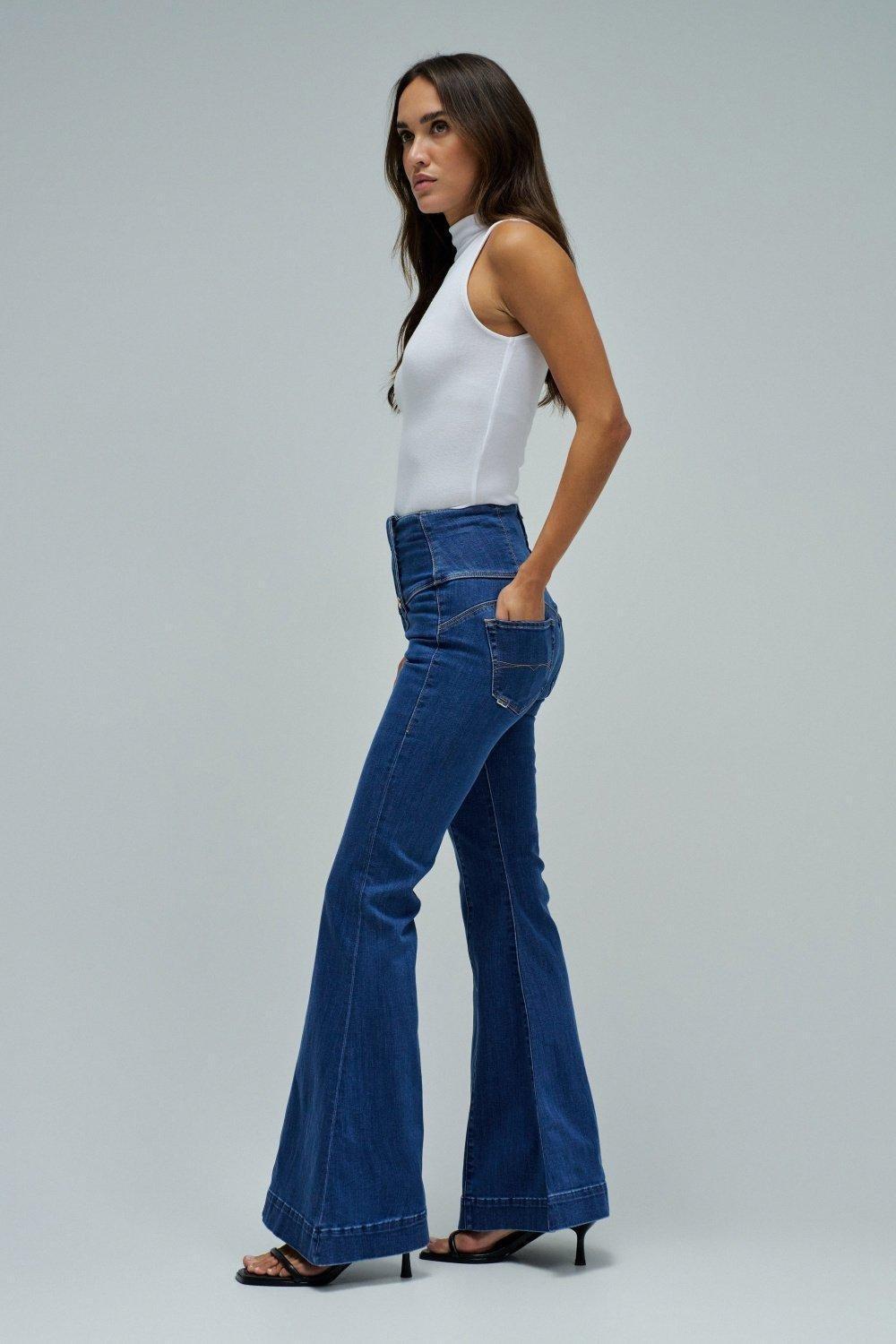 Diva Push In Flare Jeans, Blue, medium