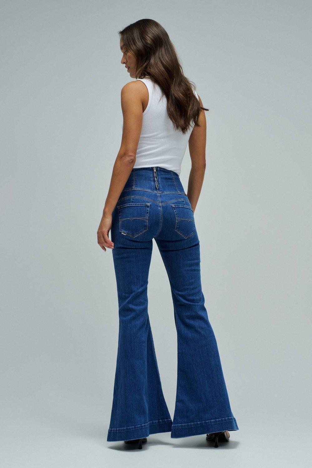 Diva Push In Flare Jeans, Blue, large image number 3
