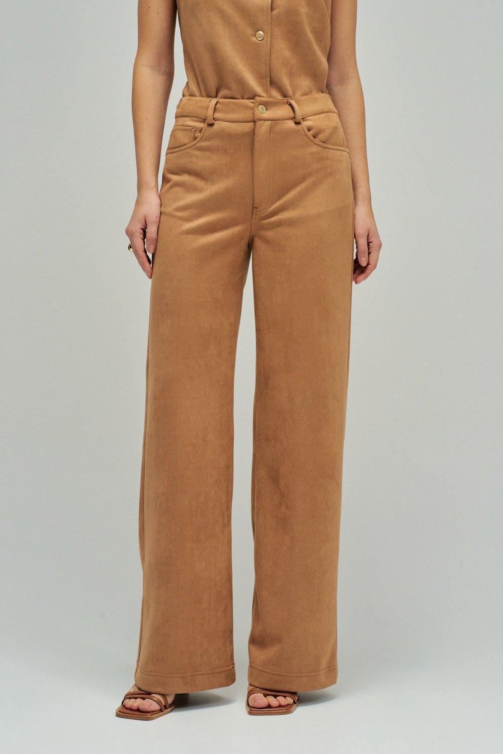 Wide Leg Suede Jeans, Brown, medium