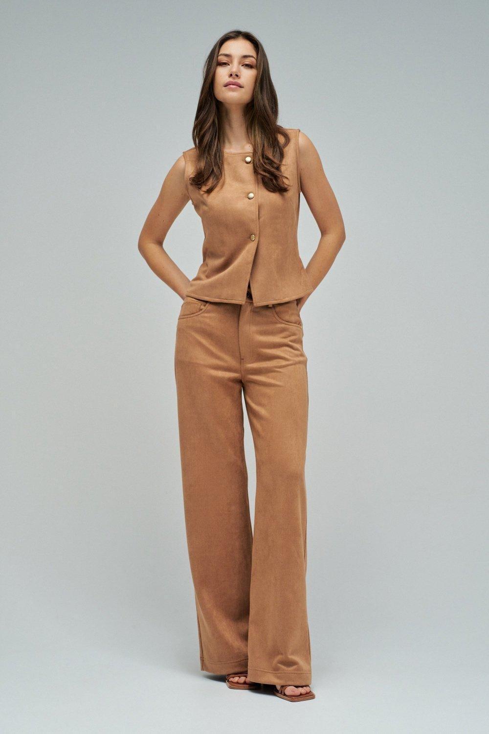 Wide Leg Suede Jeans, Brown, medium