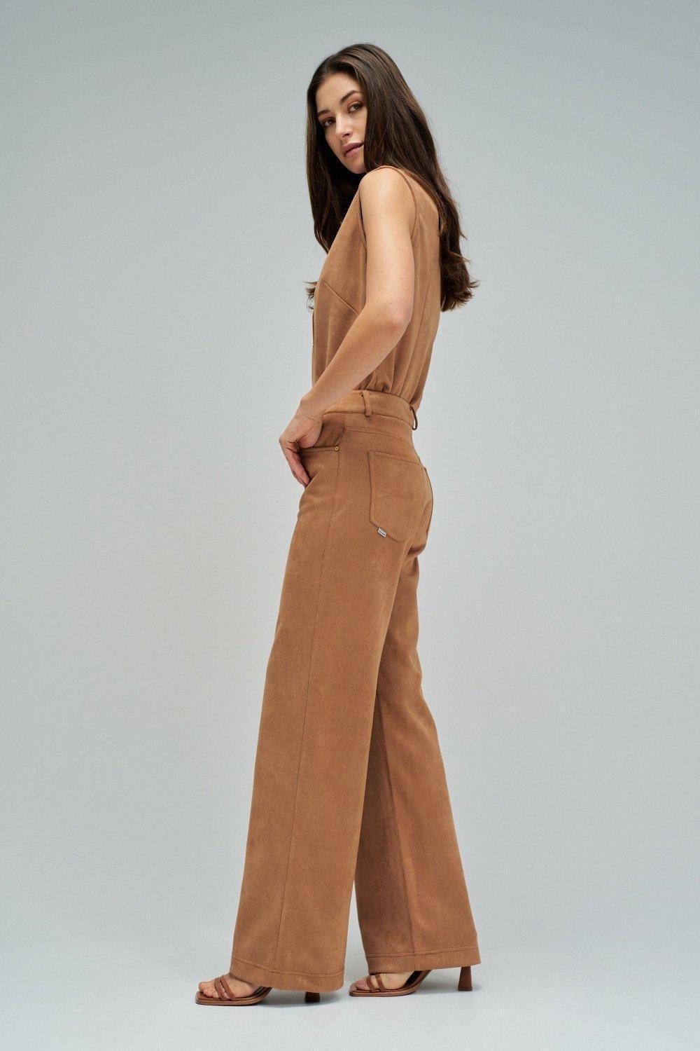 Wide Leg Suede Jeans, Brown, medium