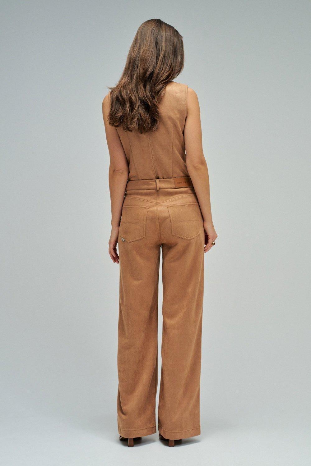 Wide Leg Suede Jeans, Brown, large image number 3