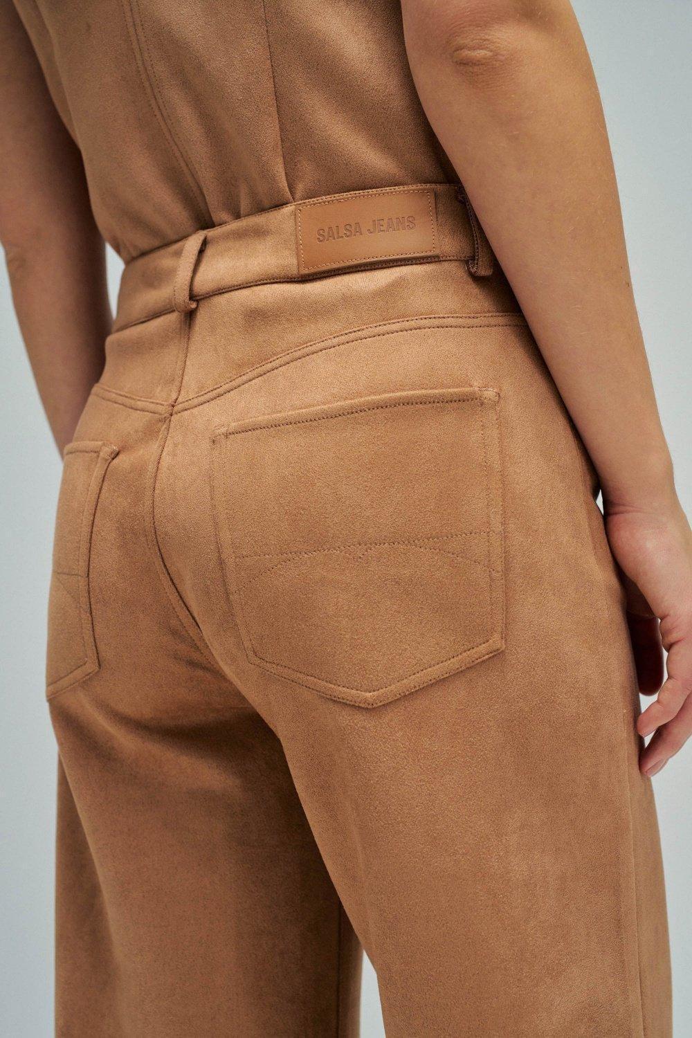 Wide Leg Suede Jeans, Brown, large image number 4