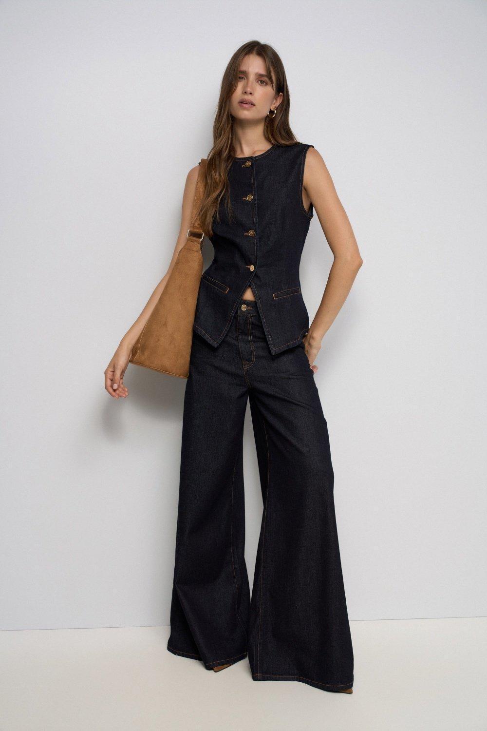 Denim Waistcoat, Dark Blue, medium
