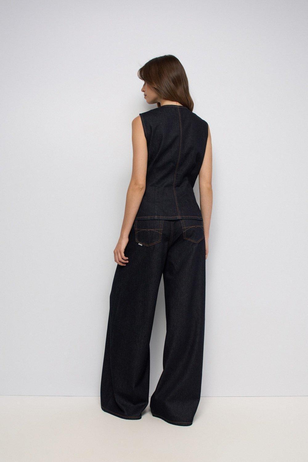 Denim Waistcoat, Dark Blue, large image number 3