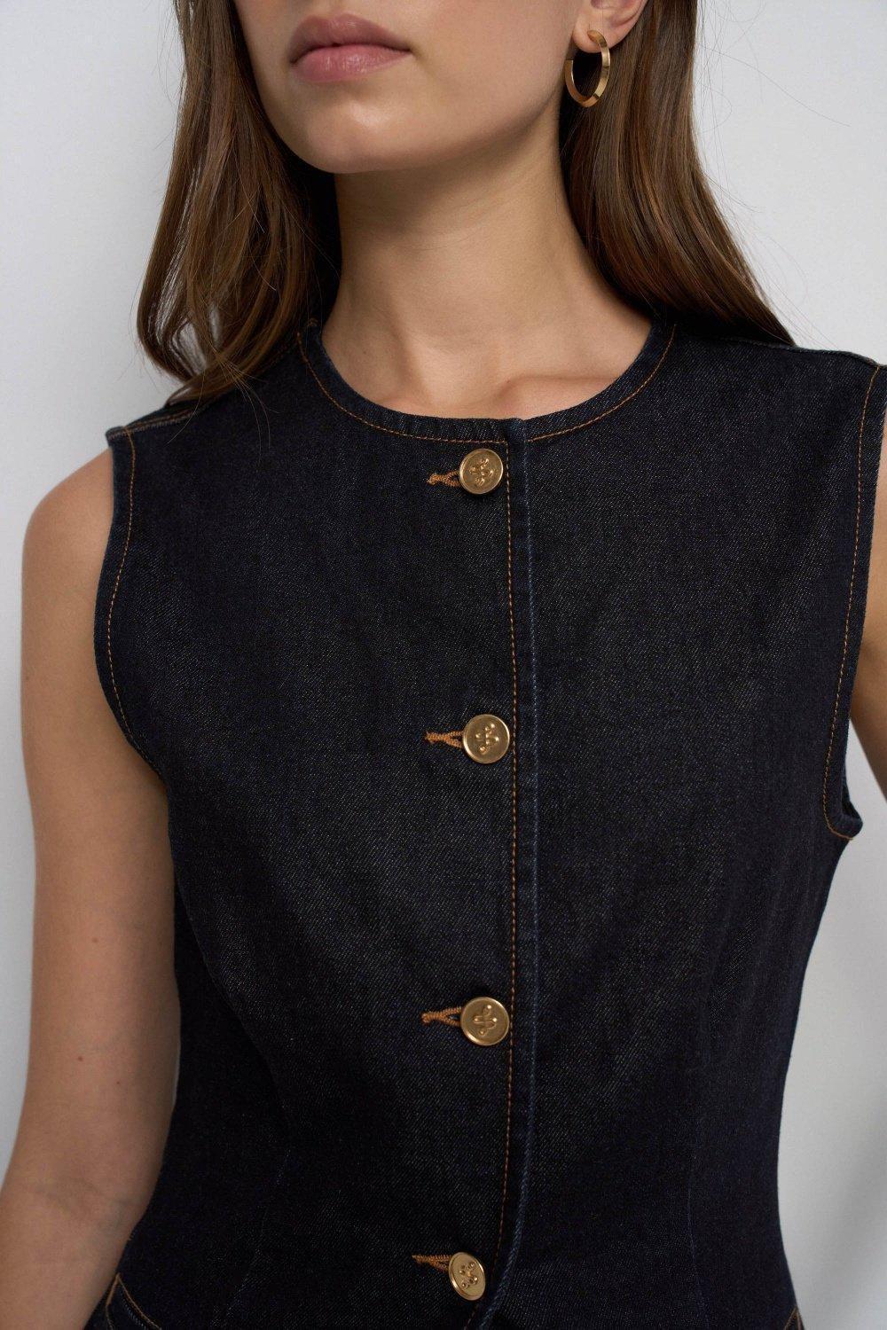 Denim Waistcoat, Dark Blue, large image number 4