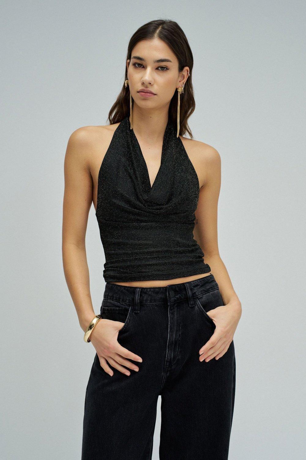 Top With Lurex, Black, large image number 0