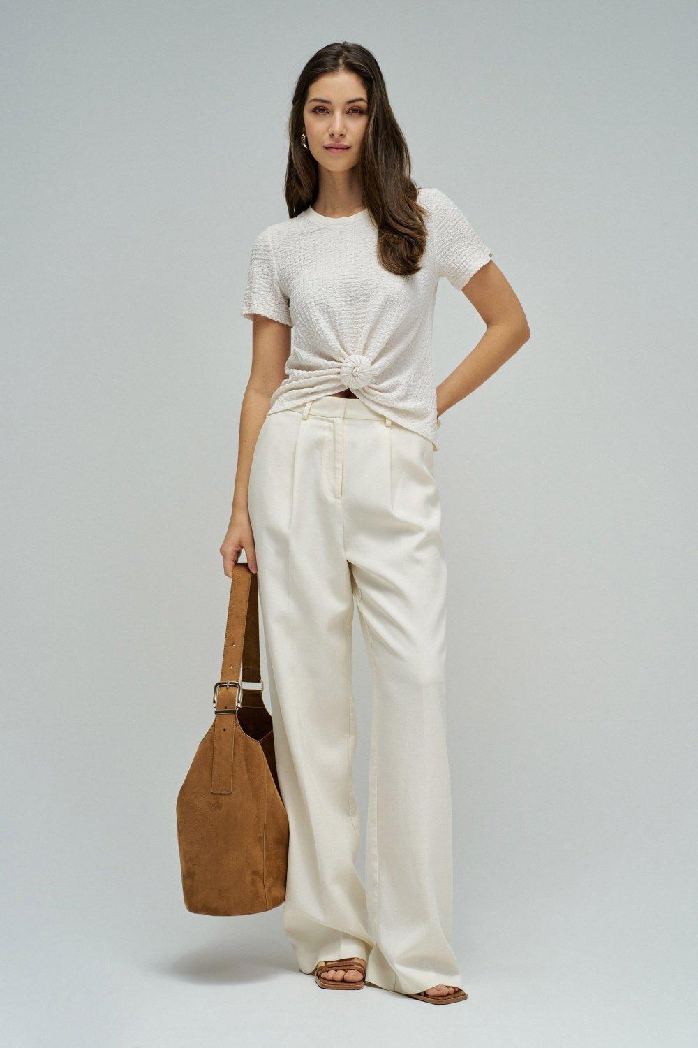 Textured T-Shirt With Front Knot, White, medium