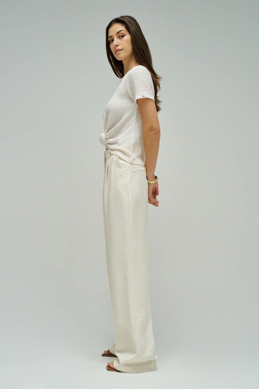 Textured T-Shirt With Front Knot, White, large image number 2