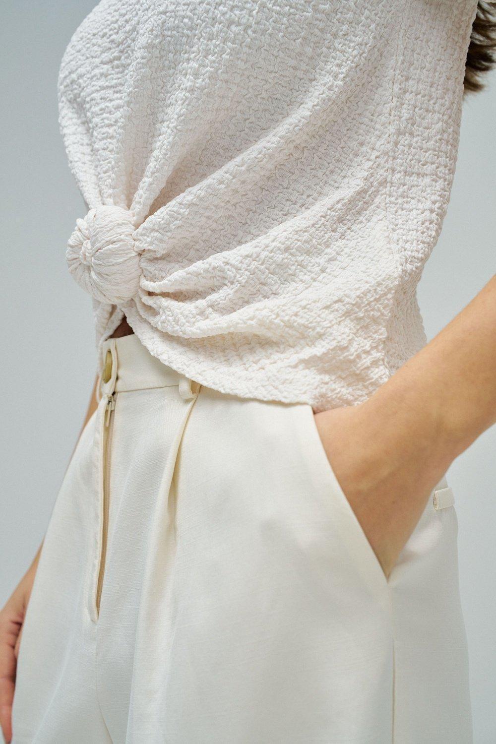 Textured T-Shirt With Front Knot, White, large image number 4