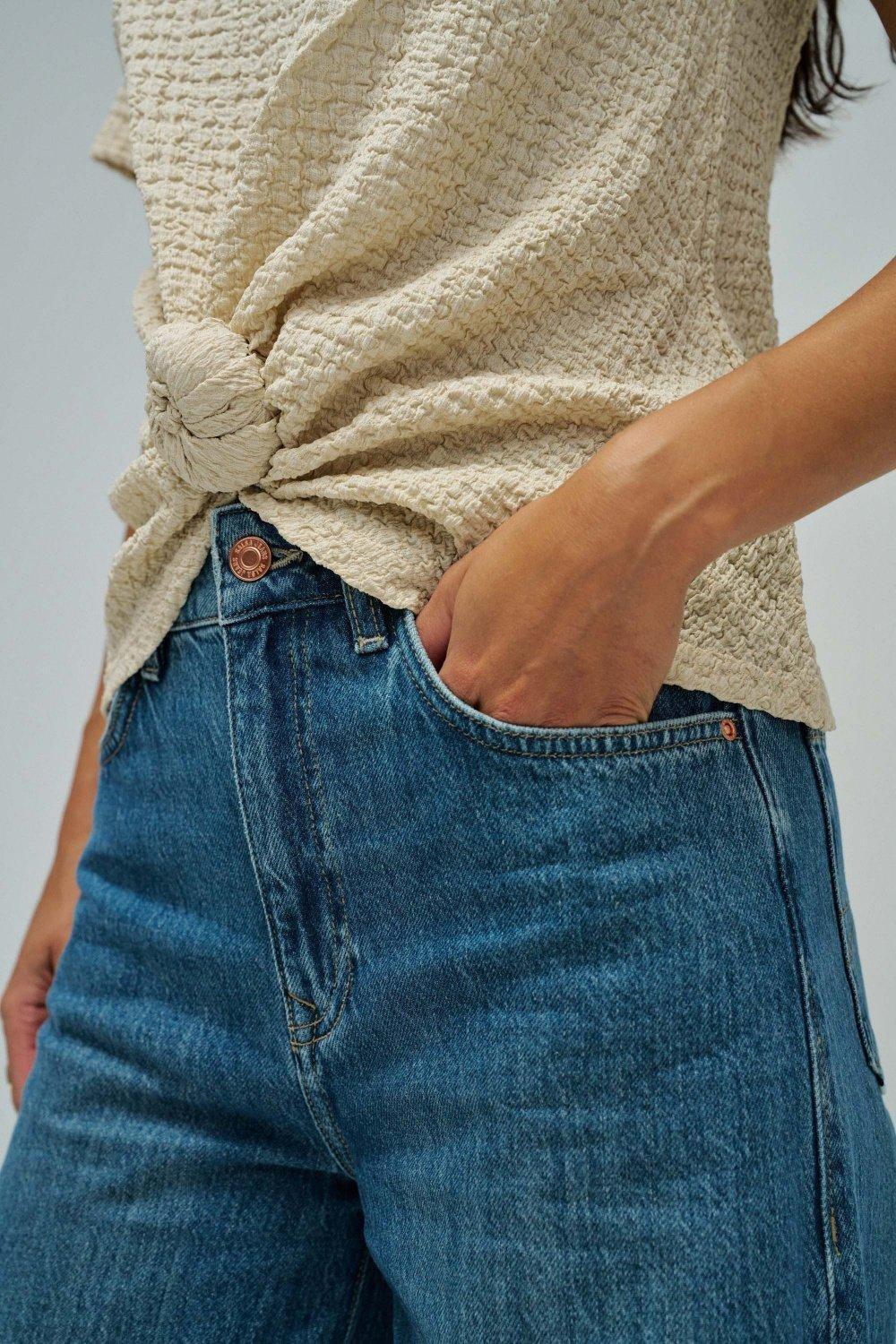 Textured T-Shirt With Front Knot, Pearl, large image number 4