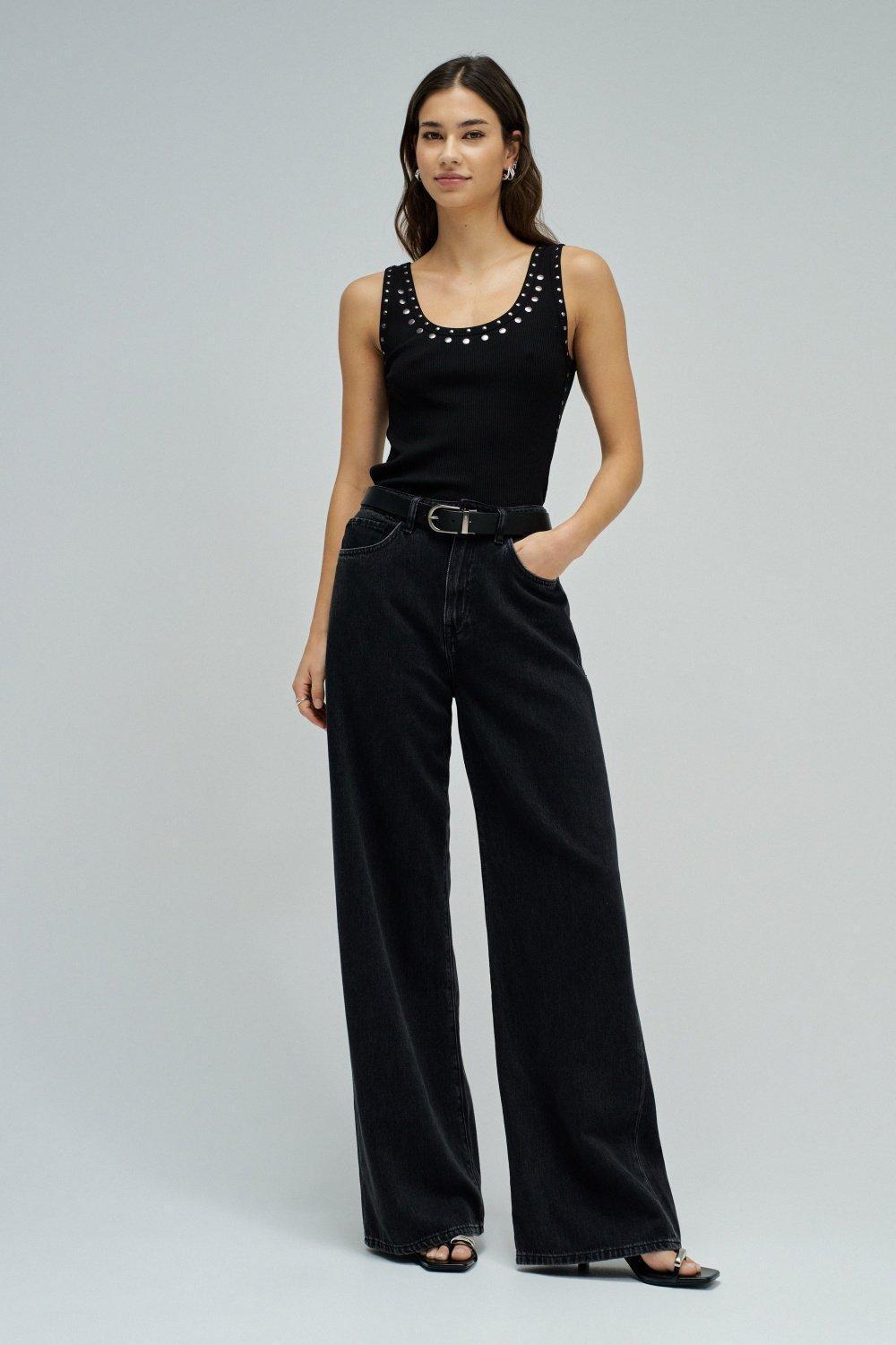 Top With Applications On The Neckline, Black, medium